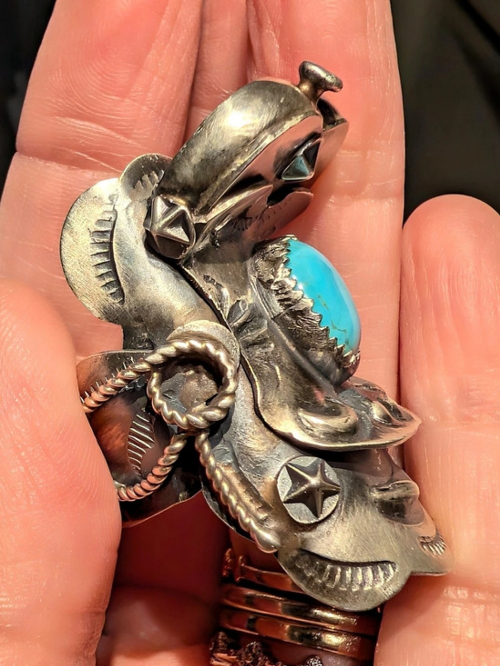 Tim Yazzie Sterling Silver Saddle Ring With Kingman Turquoise Size 9